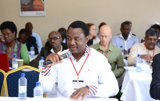 Dr Webster Zambara from the Institute for Justice and Reconciliation (SA) makes a point during the first day of the Peace Education Colloquium at the Kigali Genocide Memorial.