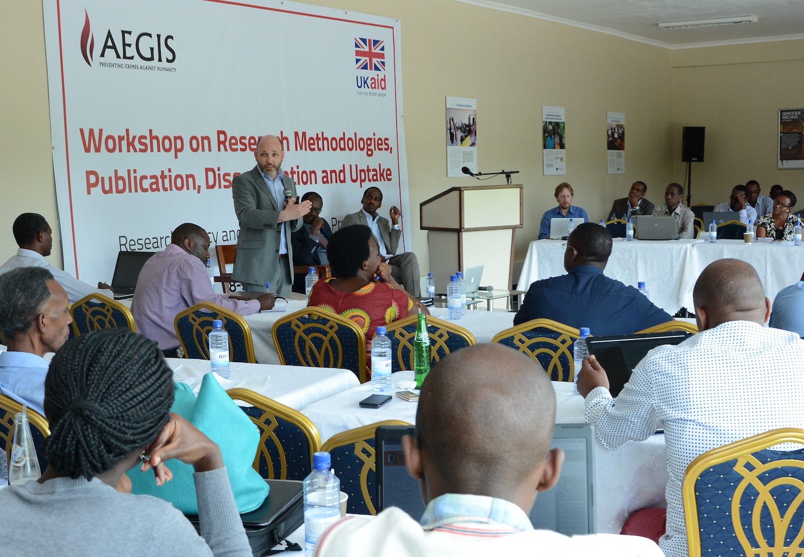 Aegis CEO Dr James Smith addresses the Aegis Trust's capacity-building workshop for Rwandan researchers