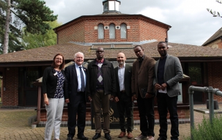 CNLG and staff from Aegis Rwanda visit the UK National Holocaust Centre. L-R: Sarah Wetton (educator), Phil Lyons (Centre CEO), Dr Jean Damascène Bizimana (Executive Secretary, CNLG), Dr James Smith (Aegis CEO & Centre President), Felix Ndahinda (Aegis Research Director), Yves Kamuronsi (Aegis Country Director, Rwanda)