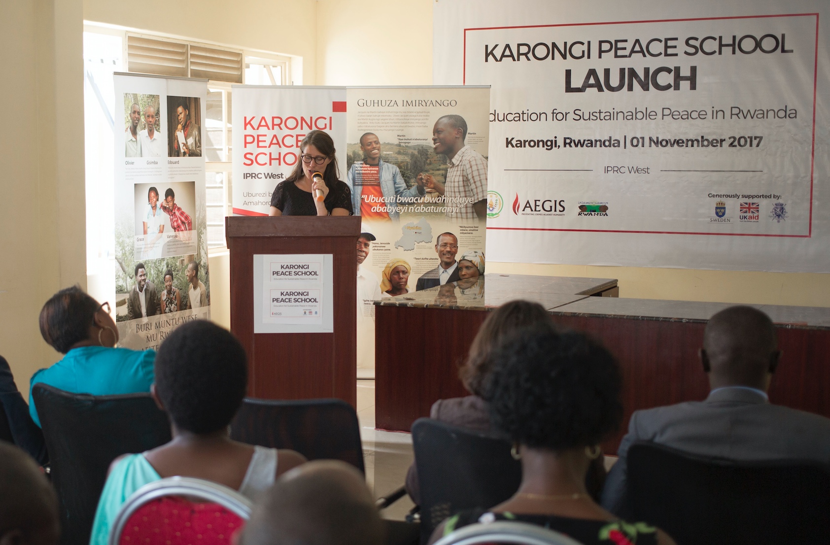 Swedish Ambassador to Rwanda, the Honorable Jenny Ohlsson, speaks at the launch of the Karongi Peace School