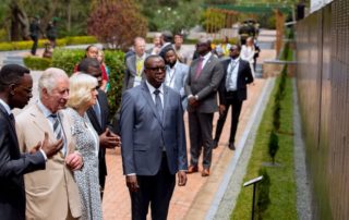 HM King Charles III and Queen Consort Camilla view the Wall of Names at the Kigali Genocide Memorial during CHOGM 2022