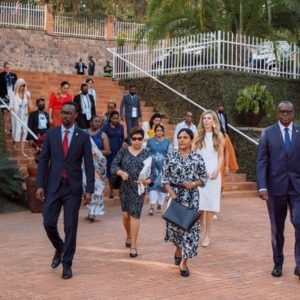 Spouses and partners of Commonwealth leaders and foreign ministers visit the Kigali Genocide Memorial during CHOGM 2022